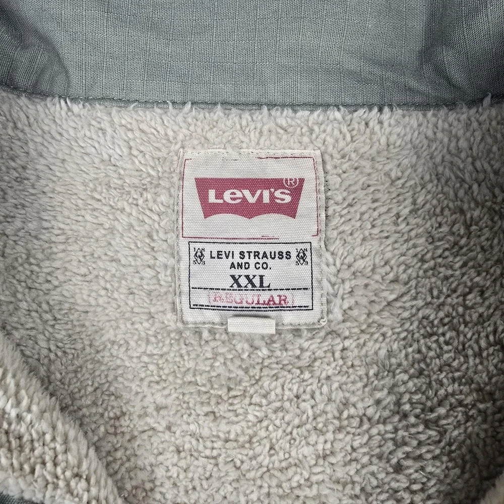 Levi's Jacket Mens 2XL‎ Green Sherpa Lined Military Shirt Button Front Coat